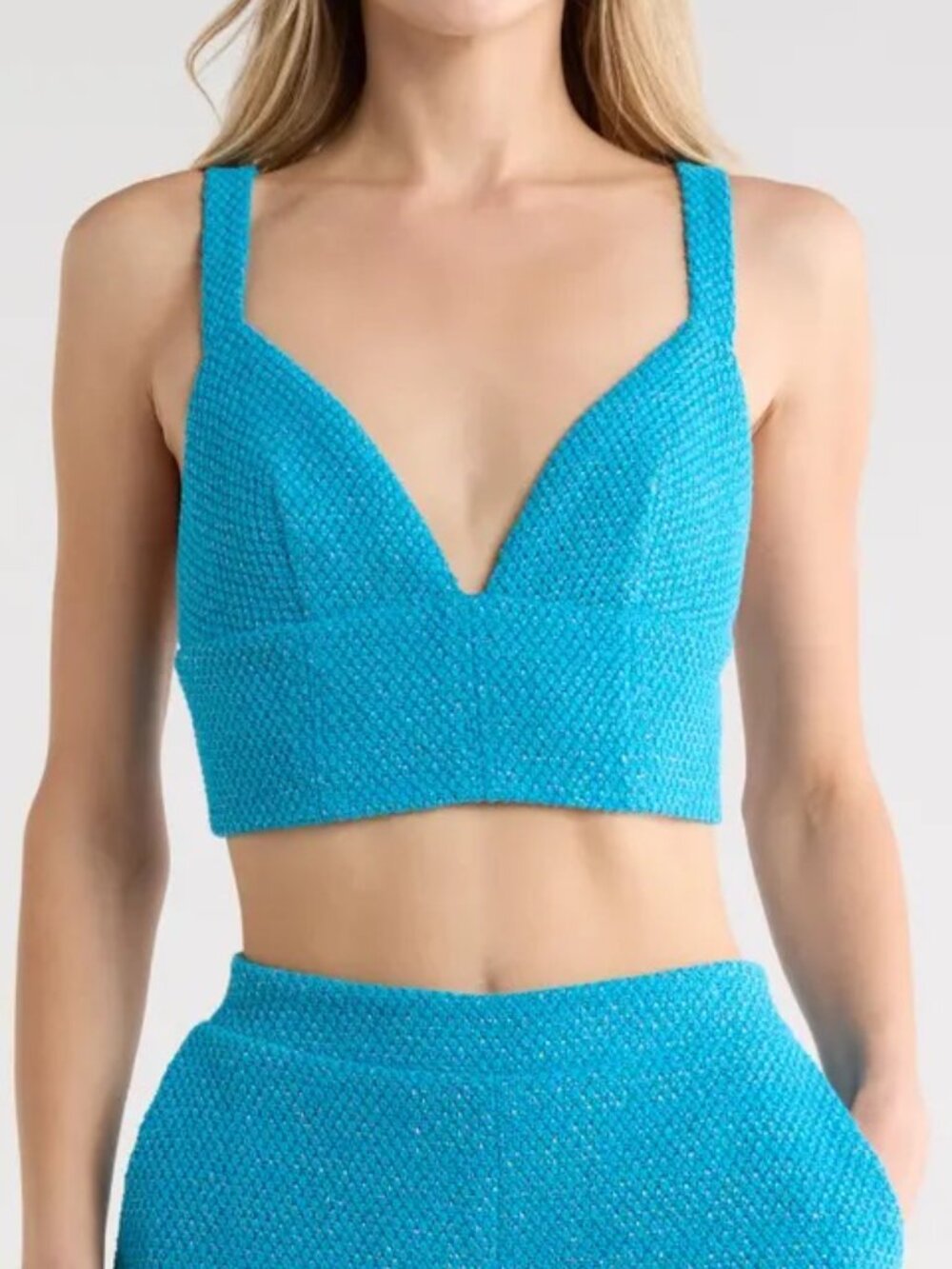 L'Agence Castalia Metallic Knit Bra Top Turquoise Blue Gold NWT | Size S